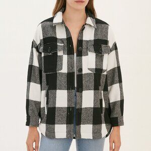 LUCKY BRAND Plaid Oversized Shirt Jacket White‎ Black Size Small